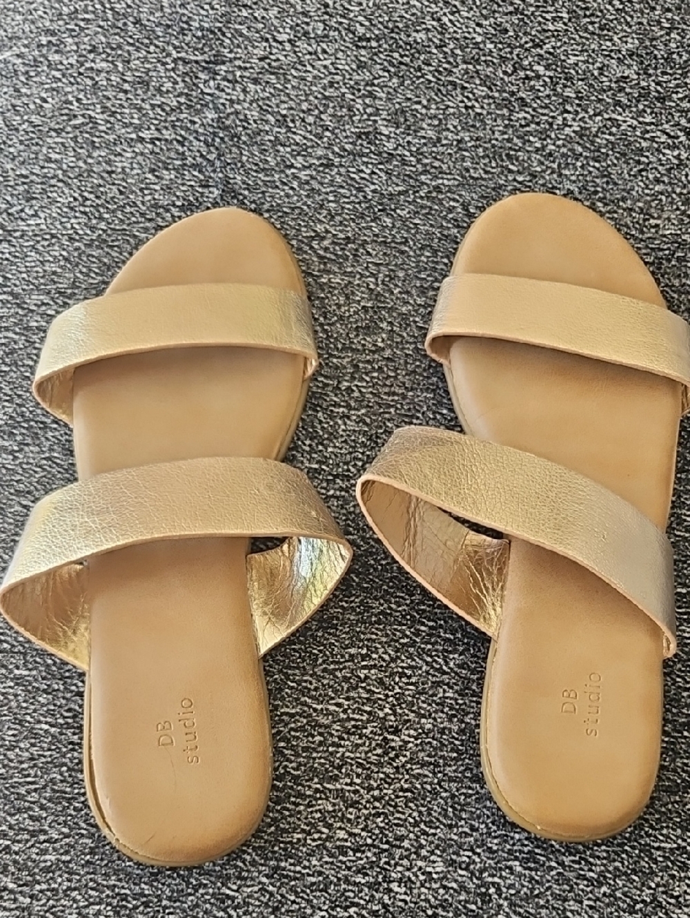Gold Double-Strap Slide Sandals for Women
